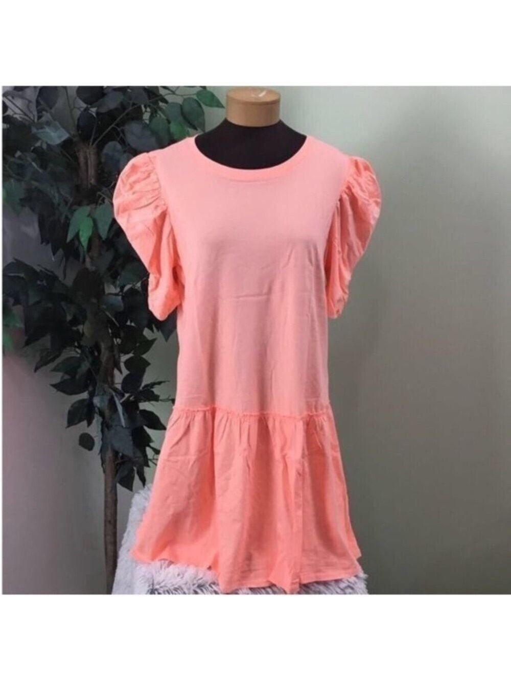 SO tiered knit dress Woman’s 1X neon peach dropped waist distressed fabric